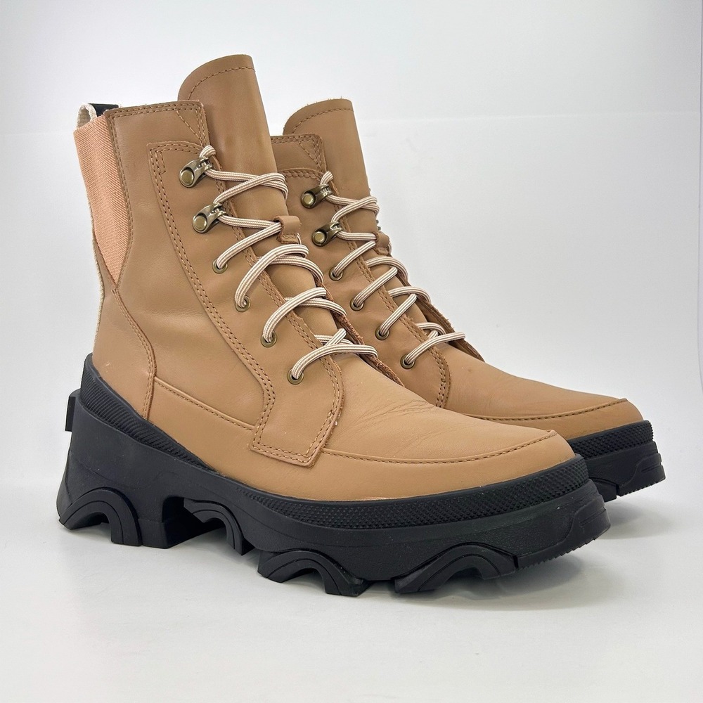 Sorel Brex Lace Waterproof Boots Women 9 Tawny Buff Black Lug Sole NL4305-253
